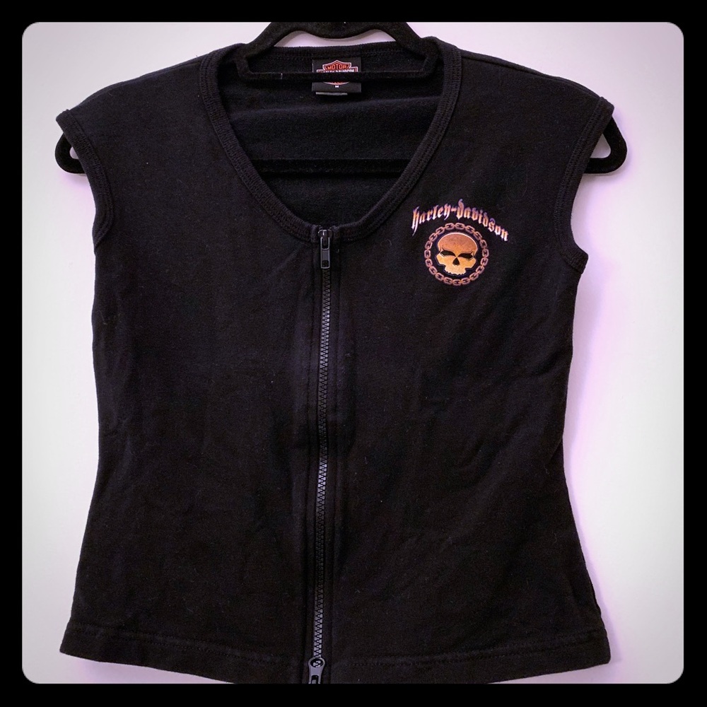 Harley Davidson Zip Up Ladies Biker Sleeveless Tee